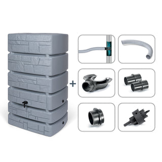 XXL Wassertank "TOWER STONE" 500 Liter in Grau (STEIN OPTIK) mit Füllautomat und Wasserhahn