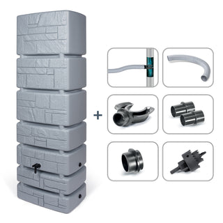 XXL Wassertank "TOWER STONE" 350 Liter in Grau (STEIN OPTIK) mit Füllautomat und Wasserhahn