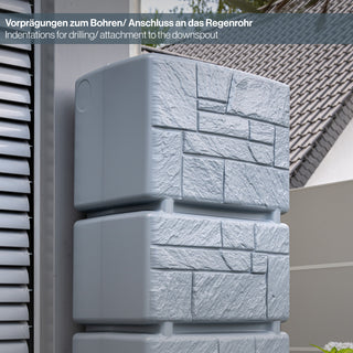 XXL Wassertank "TOWER STONE" 500 Liter in Grau (STEIN OPTIK) mit Füllautomat und Wasserhahn