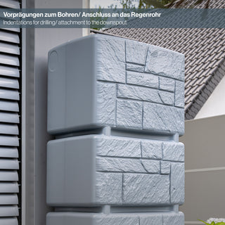 XXL Wassertank "TOWER STONE" 350 Liter in Grau (STEIN OPTIK) mit Füllautomat und Wasserhahn