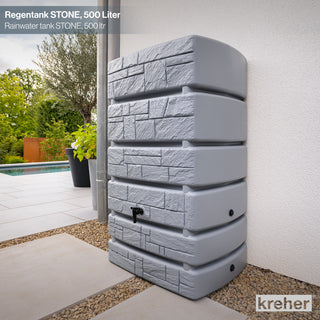 XXL Wassertank "TOWER STONE" 500 Liter in Grau (STEIN OPTIK) mit Füllautomat und Wasserhahn