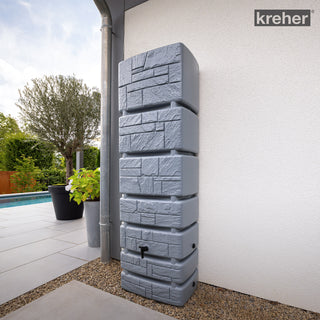 XXL Wassertank "TOWER STONE" 350 Liter in Grau (STEIN OPTIK) mit Füllautomat und Wasserhahn
