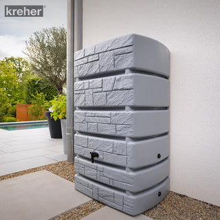 XXL Wassertank "TOWER STONE" 500 Liter in Grau (STEIN OPTIK) mit Füllautomat und Wasserhahn