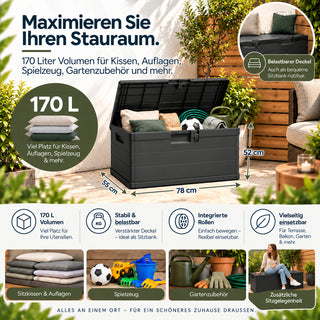 XXL Kissenbox 170 Liter (Holz Optik) in Anthrazit