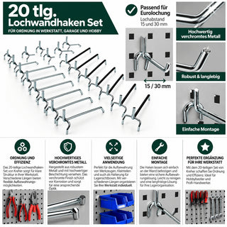 20 Stück Lochwandhaken aus Metall