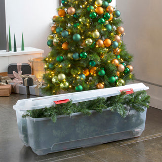 XXL Weihnachtsbaumbox mit Rollen - Transparente Kunststoffbox mit Deckel für Weihnachtsbaum, Weihnachtsdeko, Girlanden & Zubehör