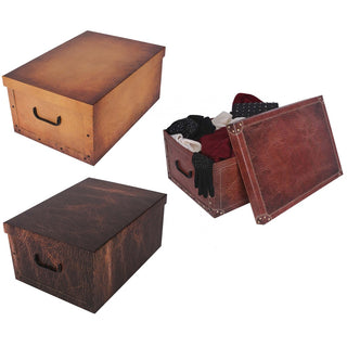 Bundle: 3 x Dekokarton - Motiv: Lederoptik Hellbraun, Dunkelbraun, Rotbraun