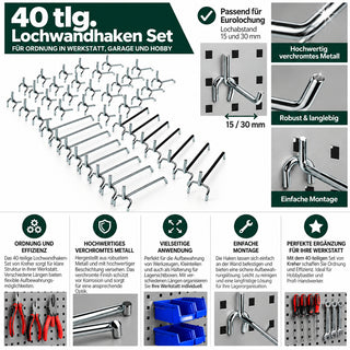 40 Stück Lochwandhaken aus Metall (2 x 20 Stück)