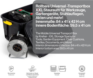 XXL Rollbox/Kissenbox mit Deckel, 145 Liter (Schwarz)