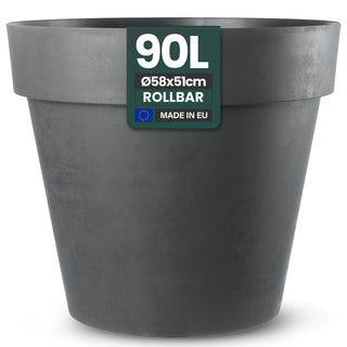 XL Pflanzkübel / Pflanztopf „LIKE“ Ø 58 x H 51 cm - Anthrazit - Rund, Rollbar - in Natur Stein Optik