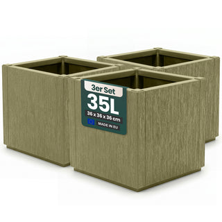 3 x Pflanzkasten "Ethica" in Struktur Optik schmale Version (Olivgrün)