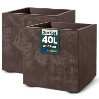 2 x Pflanzkübel 'Millennium' 40 Liter, eckig in Braun