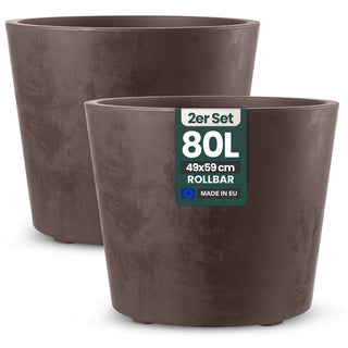 2 x Pflanzkübel 'Millennium' 80 Liter, rund in Braun