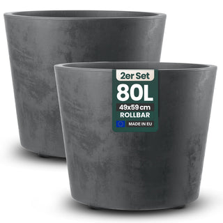 2 x Pflanzkübel 'Millennium' 80 Liter, rund in Anthrazit