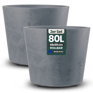 2 x Pflanzkübel 'Millennium' 80 Liter, rund in Grau