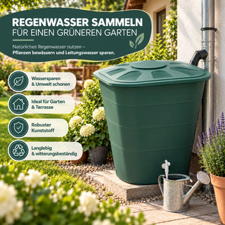 XL Wassertonne 220 Liter mit Deckel und Hahn, eckiges Format in Grün