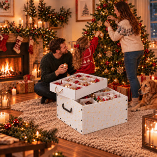 Karton für Christbaumkugeln Dekor: Retro Weiß / Gold