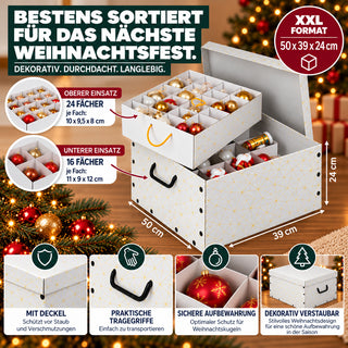 Karton für Christbaumkugeln Dekor: Retro Weiß / Gold