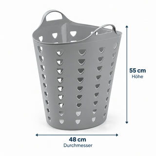 XL Flexibler Wäschekorb 65 Liter Grau - Kunststoffkorb mit Griffen