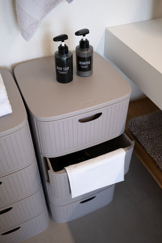XL Schubladenschrank 'Domus' 4 Schubladen Kunststoff - Moderner Rollcontainer in Rillen-Optik - 40x40x81 cm - Taupé