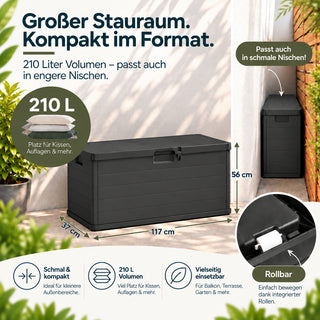 XXL Kissenbox 210 Liter (Holz Optik) in Anthrazit