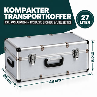 Aluminium Transportkoffer 27 Liter - Abschließbar mit Neopren-Innenverkleidung - Silber