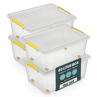 Aufbewahrungsbox 'Simple Store' mit Deckel transparent - stapelbare Kunststoffbox mit Rollen & Clips - 40 Liter (Set wählbar)