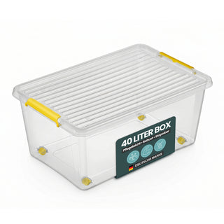Aufbewahrungsbox 'Simple Store' mit Deckel transparent - stapelbare Kunststoffbox mit Rollen & Clips - 40 Liter (Set wählbar)