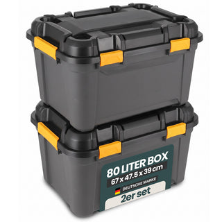 Wasserdichte Aufbewahrungsbox 'Bunker' 80 Liter mit Deckel - IPX7 (Set wählbar)