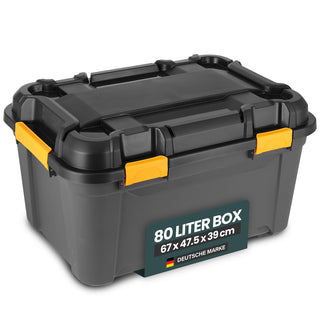 Wasserdichte Aufbewahrungsbox 'Bunker' 80 Liter mit Deckel - IPX7 (Set wählbar)