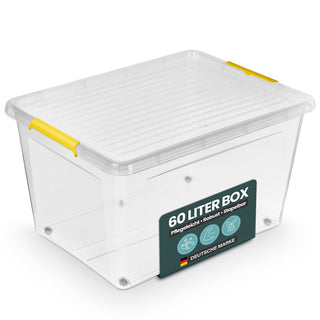 Aufbewahrungsbox 'Simple Store' mit Deckel transparent - stapelbare Kunststoffbox mit Rollen & Clips - 60 Liter (Set wählbar)