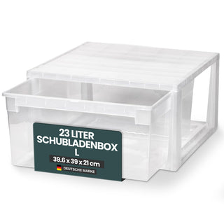Schubladenbox Größe L, Volumen 23 Liter (weiss, transparent)
