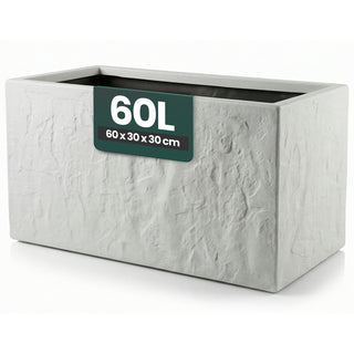 Pflanzkasten 'Riven' in Hellgrau - Blumentopf aus Kunststoff - Steinoptik - 60x30x30 cm