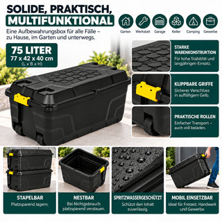 XL Transportbox "Heavy Duty" mit Deckel - rollbar - 75 Liter Volumen