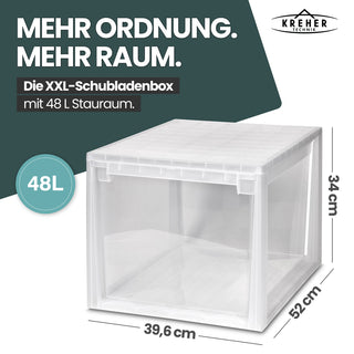 Set: 2 x Schubladenbox 52 Größe XXL, 48 Liter - extra tief und hoch (weiss, transparent)
