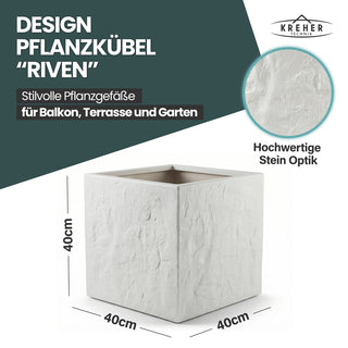 Pflanzkübel 'Riven' in Hellgrau - Blumentopf aus Kunststoff - Steinoptik - 40x40x40 cm