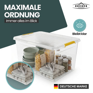 Aufbewahrungsbox 'Simple Store' mit Deckel transparent - stapelbare Kunststoffbox mit Rollen & Clips - 60 Liter (Set wählbar)