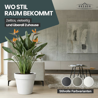 XL Pflanzkübel / Pflanztopf „LIKE“ Ø 58 x H 51 cm - Weiß - Rund, Rollbar - in Natur Stein Optik