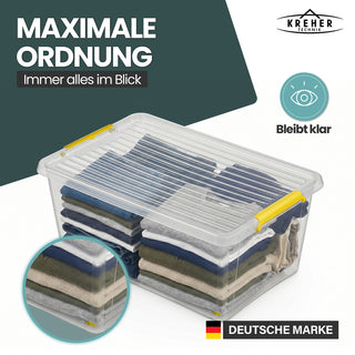 Aufbewahrungsbox 'Simple Store' mit Deckel transparent - stapelbare Kunststoffbox mit Rollen & Clips - 40 Liter (Set wählbar)