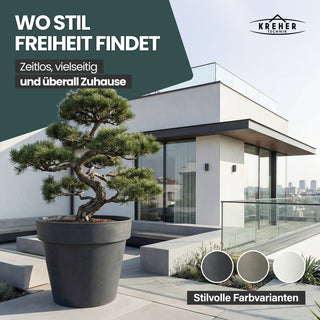 XXL Pflanzkübel / Pflanztopf „LIKE“ Ø 79 x H 69 cm - Anthrazit - Rund, Rollbar - in Natur Stein Optik