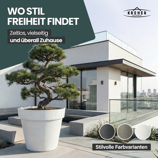 2 x XXL Pflanzkübel / Pflanztopf „LIKE“ Ø 79 x H 69 cm - Weiß - Rund, Rollbar - in Natur Stein Optik