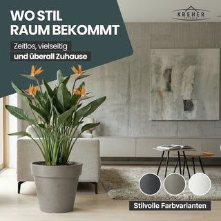 2 x XL Pflanzkübel / Pflanztopf „LIKE“ Ø 58 x H 51 cm - Braun - Rund, Rollbar - in Natur Stein Optik