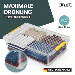 Aufbewahrungsbox 'Simple Store' mit Deckel transparent - stapelbare Kunststoffbox mit Rollen & Clips - 30 Liter (Set wählbar)