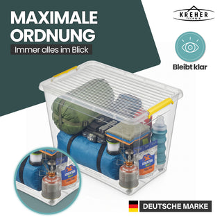 Aufbewahrungsbox 'Simple Store' mit Deckel transparent - stapelbare Kunststoffbox mit Rollen & Clips - 145 Liter (Set wählbar)