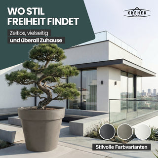 XXL Pflanzkübel / Pflanztopf „LIKE“ Ø 79 x H 69 cm - Braun - Rund, Rollbar - in Natur Stein Optik