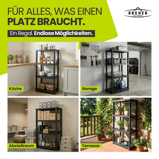 Kunststoffregal „Neo“ mit 4 Böden - 30 kg pro Boden - Schwarz