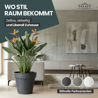 2 x XL Pflanzkübel / Pflanztopf „LIKE“ Ø 58 x H 51 cm - Anthrazit - Rund, Rollbar - in Natur Stein Optik