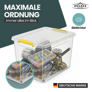 Aufbewahrungsbox 'Simple Store' mit Deckel transparent - stapelbare Kunststoffbox mit Rollen & Clips - 80 Liter (Set wählbar)