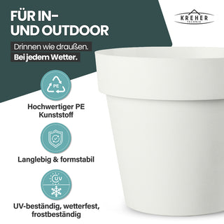 2 x XL Pflanzkübel / Pflanztopf „LIKE“ Ø 58 x H 51 cm - Weiß - Rund, Rollbar - in Natur Stein Optik