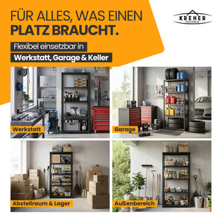 2 x Schwerlastregal „Evo“ mit 5 Böden - 35 kg pro Boden - Schwarz